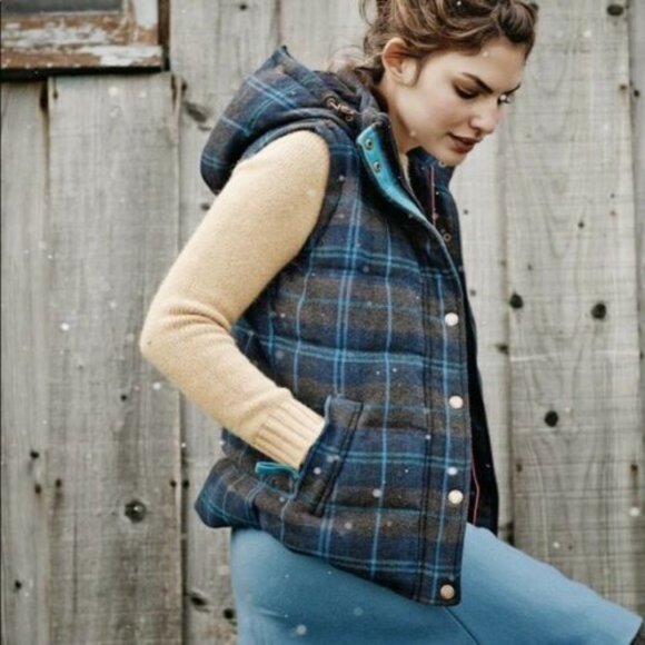 Boden Wool Down Puffy Hooded Vest Medium 8 Blue